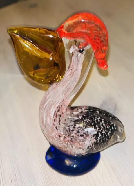 Vintage Murano Style Hand Blown Glass Pelican Bird fish Figurine Paper Weight