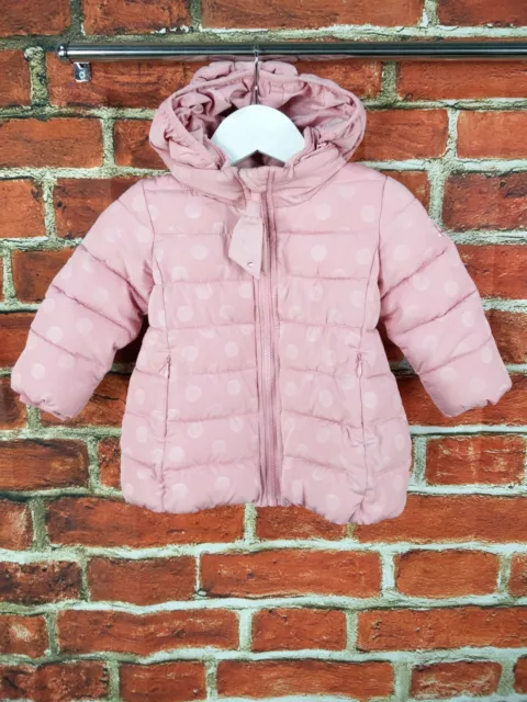 Baby Girls Coat Age 6-9 Month Monnalisa Winter Jacket Warm Pink Spot Hooded 74Cm