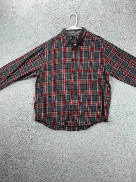 Eddie Bauer Shirt Mens Large Grey Red Tartan Plaid Flannel Button Up Long Sleeve