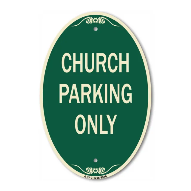 Designer Series Oval - Church Parking Only | Green & Tan Heavy-Gauge Aluminum