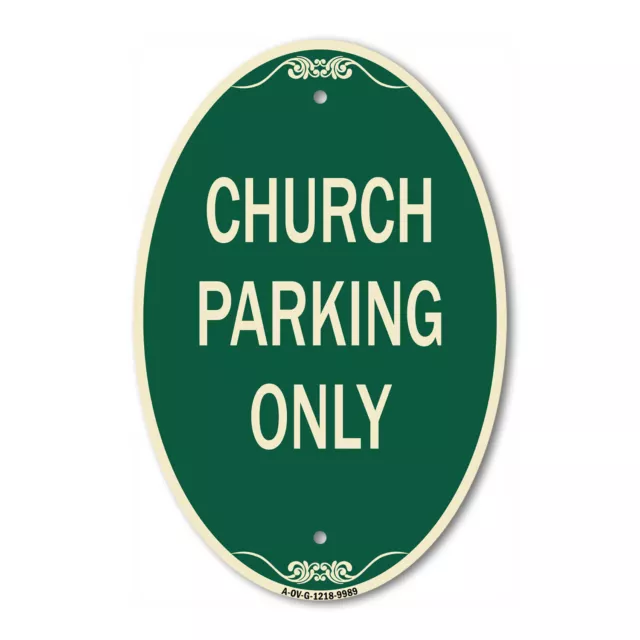 Designer Series Oval - Church Parking Only | Green & Tan Heavy-Gauge Aluminum