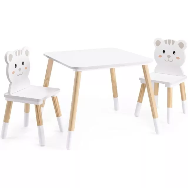 Kids Wooden Table and Chairs Set Solid Wood Desk, 2 chair set for Children CAT