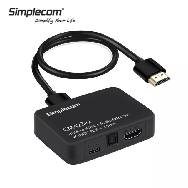 Simplecom HDMI Audio Extractor Splitter 4K 60Hz HDR Optical Toslink Converter