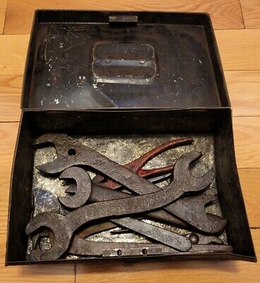 Vintage Lot of 9-Wrenches -Antique Tools Double Open End-Box included RAILROAD??