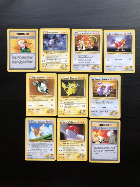 Pokemon TCG: Gym Heroes, x10 Lt. Surge Cards, Unlimited, NM/VLP