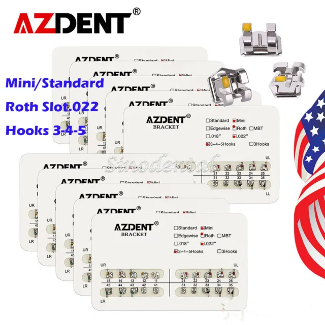 Orthodontic Dental Brackets Braces Standard / MiNi Roth.022 Hooks 3-4-5 AZDENT