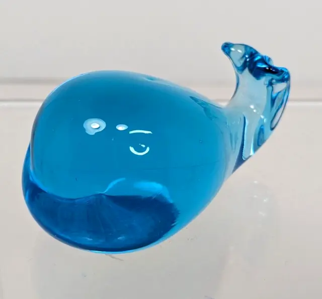 Whale Blue Glass Art Small Miniature Paperweight Nautical Ocean Figurine