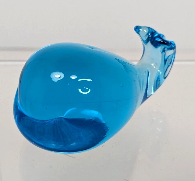 Whale Blue Glass Art Small Miniature Paperweight Nautical Ocean Figurine