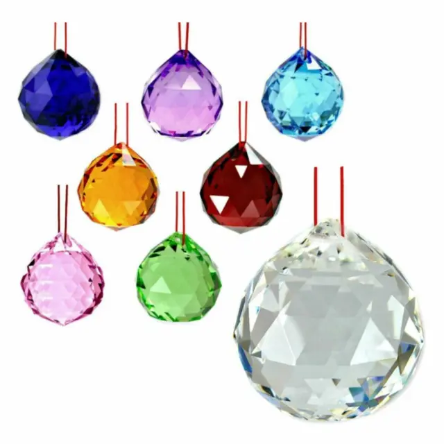 FENG SHUI HANGING CRYSTAL BALL 1.25" 30mm Choice of Colors Faceted Prism Sphere