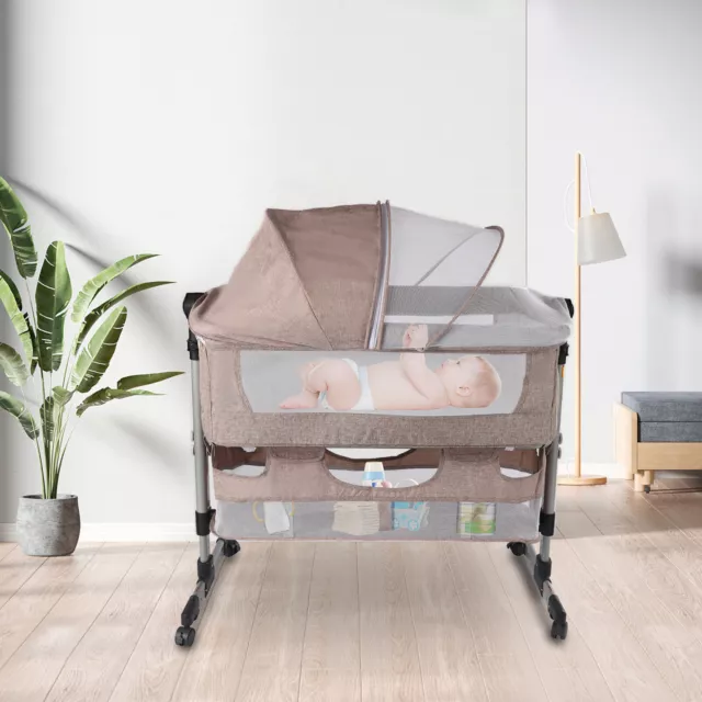 Baby Bassinet Bedside Folding Height Adjustable Newborn Bed Cradle with Storage