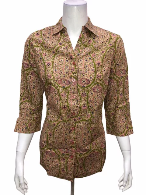 Liz Claiborne New York Paisley Printed Button Front Tunic Pine Green 6 Size