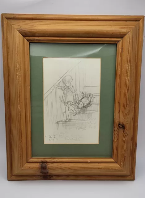 E H SHEPARD Print Depicting Winnie The Pooh & Christopher Robin Titled 'Bump'