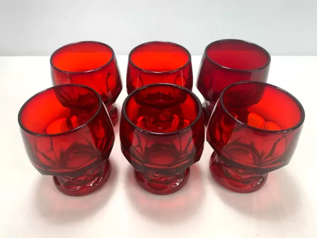 Set of 6 VIKING Georgian Ruby Red Thumbprint Drink Tumblers 4" Tall