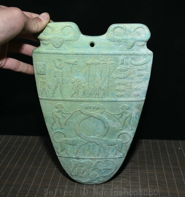 10.6" Old China Chinese Hongshan culture turquoise  carving beast human pendant