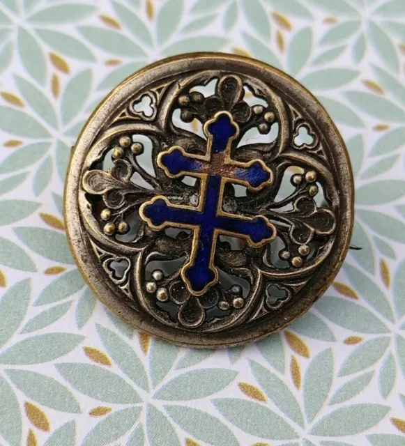 Bijou ancien broche croix de Lorraine émaillée