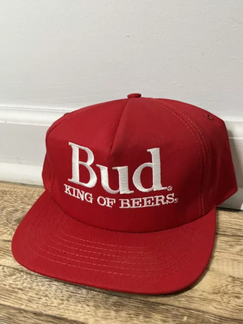 Embroidered Bud King Of Beers Trucker Snapback Hat Vintage Budweiser Cap 1980s