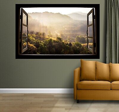 Effetto 3D Finestra Vista Montagne Natura Wall Sticker Poster 70x100 cm 