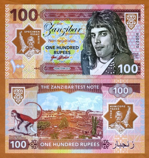 Zanzibar Tanzania 100 Rupees 2018 Private Clear Window Polymer Freddie Mercury