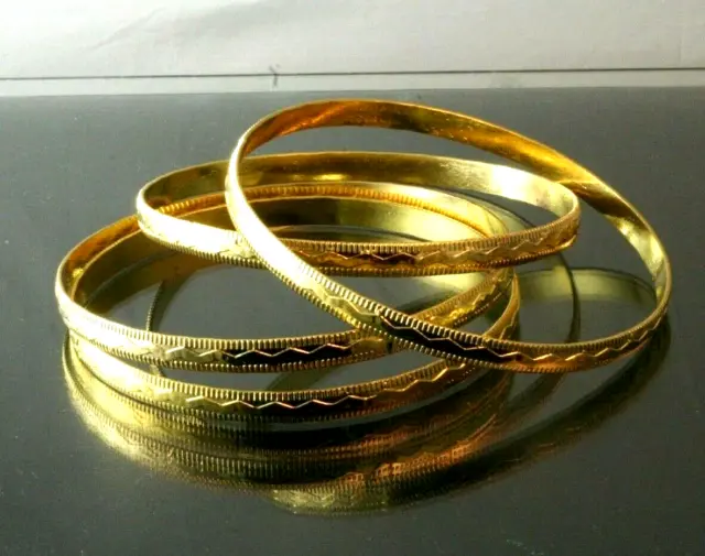 22K 23K 24K Thai Baht Filled Gold ~   Stacking Dragon Large Bangle Bracelet Set