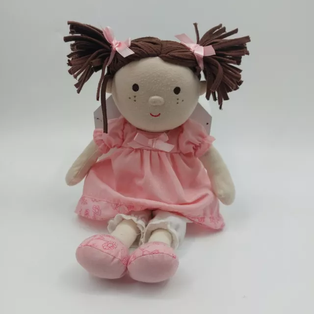 SILVER CROSS RAG DOLL dolly Brown hair COMFORTER SOFT  TOY Pink SPOT DRESS