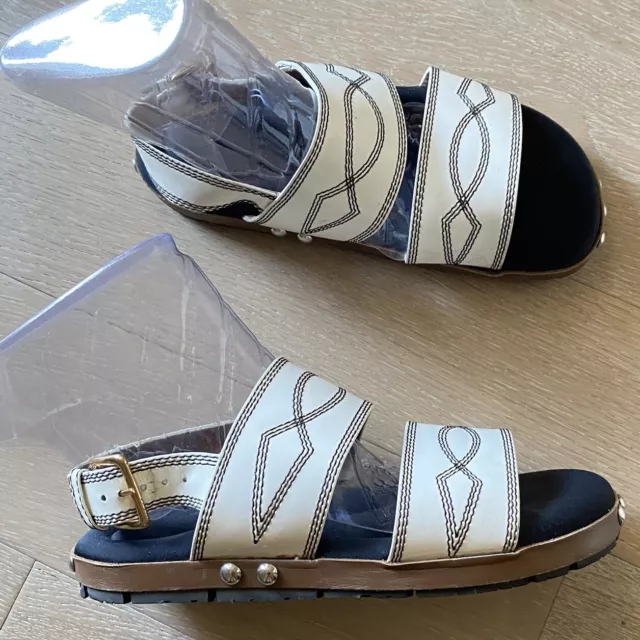 Marni Fussbett Studded Sandals white Leather Strap 9 made in Italy