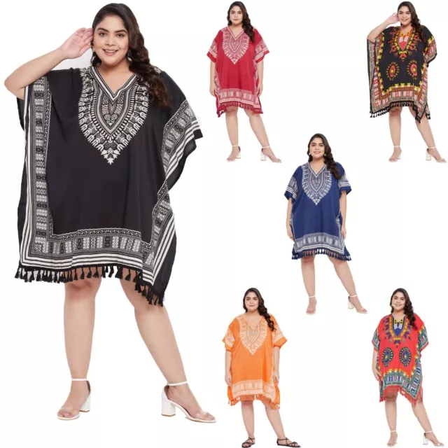 Women Summer Lace Kaftan Tunic Plus Size Beach Cover Up Printed Blouse Top Girls