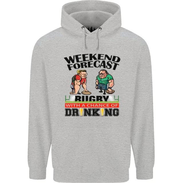 Weekend Forecast Rugby Funny Beer Alcohol Mens 80% Cotton Hoodie