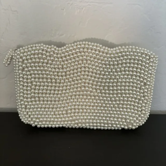 Vintage Pearl Clutch Made In Japan MCM Art Deco Bead Bag Evening Purse Cocktail