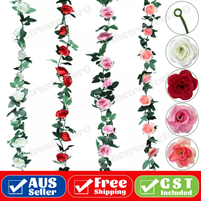 2.25m 16 Artificial Silk Rose Flower Fake Vine Hanging Garland Floral Wedding AU