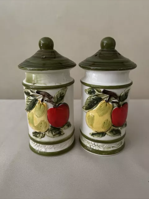 Retro Salt and Pepper Shakers RARE Apple Pear Design 60s 70s Art Deco MCM Japan