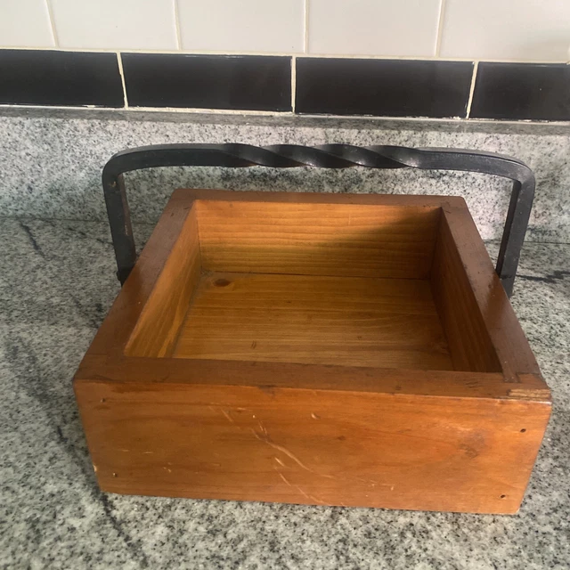 Vintage/Primitive Wooden Napkin Holder With Metal Handle- Handmade