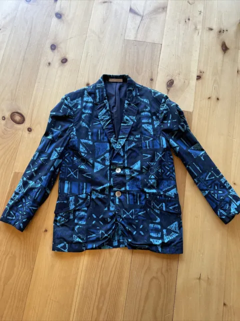 1960s Blue Abstract Print Sandwich Isles Suit Jacket Blazer S