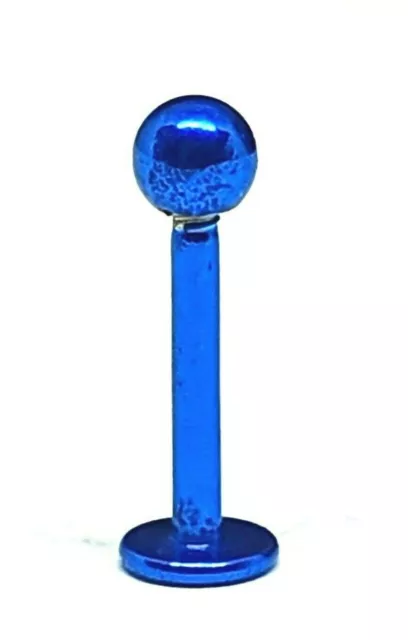 Piercing Labret Bijou Titane 18g 12mm Total Boules 3mm Couleur Bleue x 1