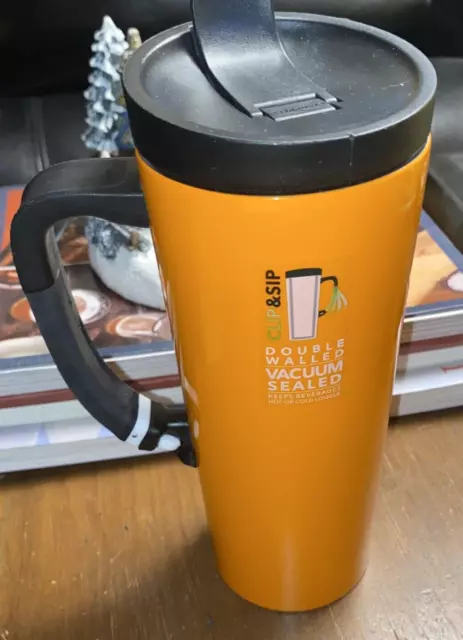STARBUCKS Clip and Sip Stainless Steel Double Walled Coffee Tumbler-Orange-16 Oz