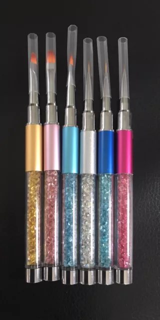 PROMO LOT de 6 Pinceaux NAIL ART Brushes Stylos pour Ongles Poignée STRASS Neuf 3