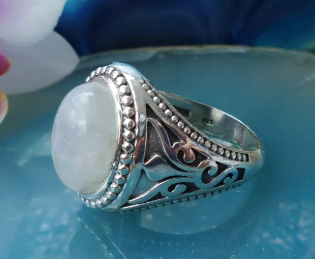 Ω Ring orientalisch Sterling Silber 925 Mondstein weiß Stein des Juni Gr 17,2