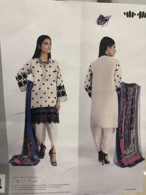 Pakistani Khaadi Designer Lawn Embroidered 3 Piece Stitched Suit  Size Medium