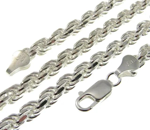 5MM Solid 925 Sterling Silver DIAMOND CUT ROPE CHAIN Bracelet or Necklace Italy