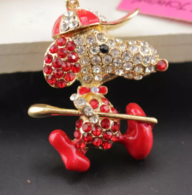 Pendant Betsey Johnson Jewelry Chain Rhinestone hat stick Dog golden necklace
