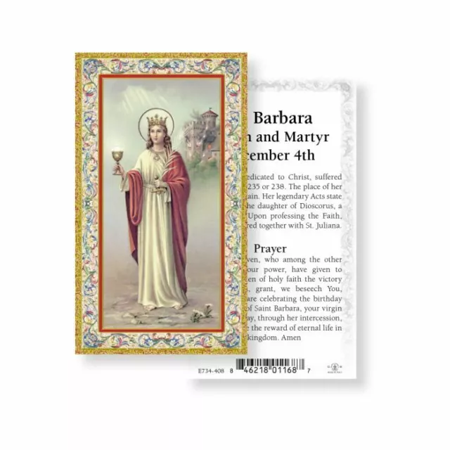 Saint St. Barbara with Prayer & Biography - Gold Trim Paperstock Holy Card