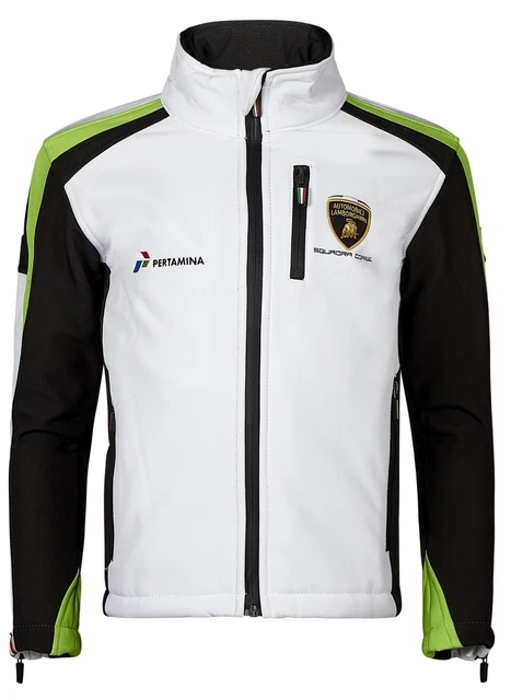 Giacca Cappotto Bambini Auto Lamborghini Guscio Morbido Bambini Bianco Nuova Età 7-8