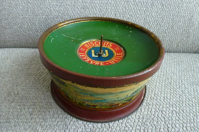 Ancienne rare boîte boule tôle litho enfant porcelet déco