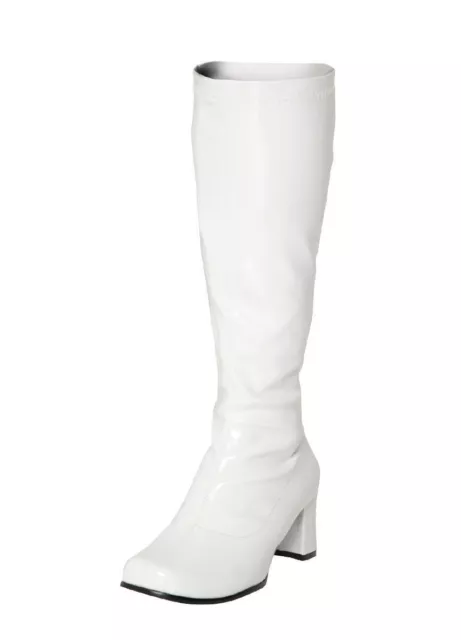 White Go Go GoGo Ladies Mens Retro Boots Womens Knee High Boots 60s 70s Siz 3-12