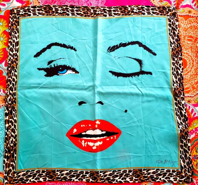 Vintage Betsey Johnson Y2K Marilyn Monroe Wink Pop Art Silk Dress Scarf RARE 21"