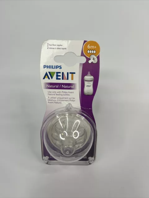 2 Pack Philips AVENT Natural Nipple Old Style, Flow 4, 6M+, Fast Flow, Brand New