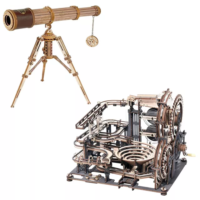 ROKR 2 PCS Marble Night City+Monocular Telescope 3D DIY Wooden Puzzle Xmas Gift