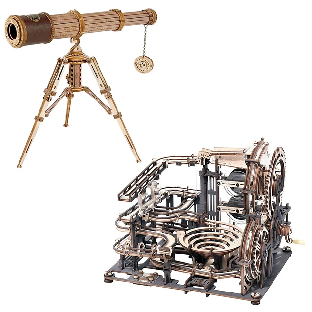 ROKR 2 PCS Marble Night City+Monocular Telescope 3D DIY Wooden Puzzle Xmas Gift