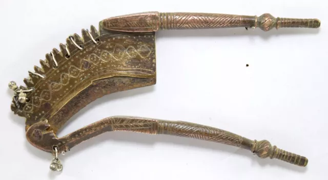 Rare antique Indian Brass Engraved Betel Seed Cutter Hanging Bells. i12-193