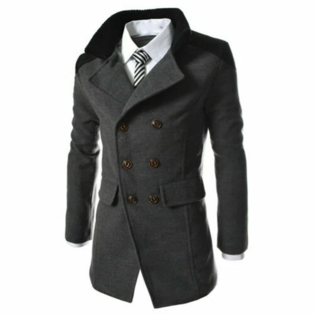 Winter Mens Woolen Trench Coat Double Breasted Warm Long Jacket Overcoat Outwear