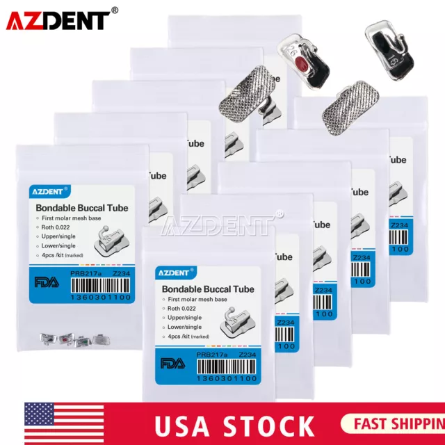 AZDENT 40pcs Orthodontic Buccal Tube 1st Molar Roth.022 Bondable Non-Conv 10kits